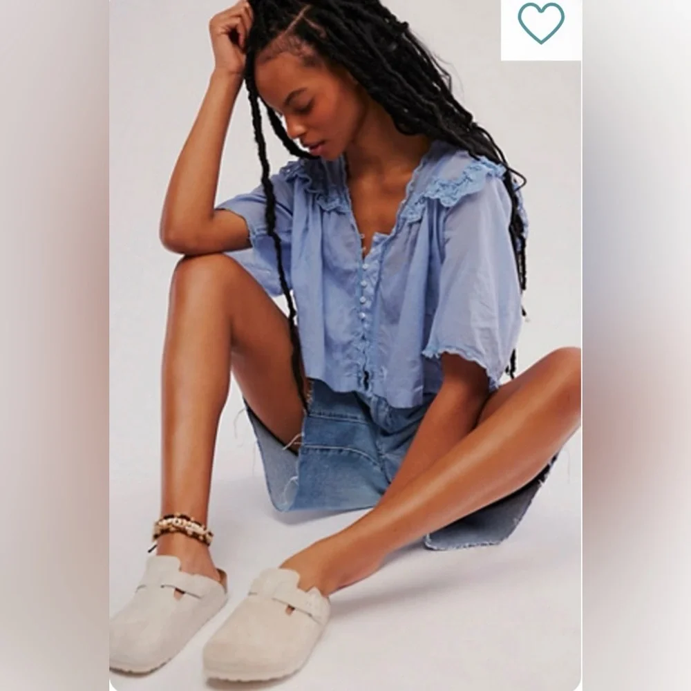 Free People Light Blue Ruffled Blouse - Picture 5 of 11
